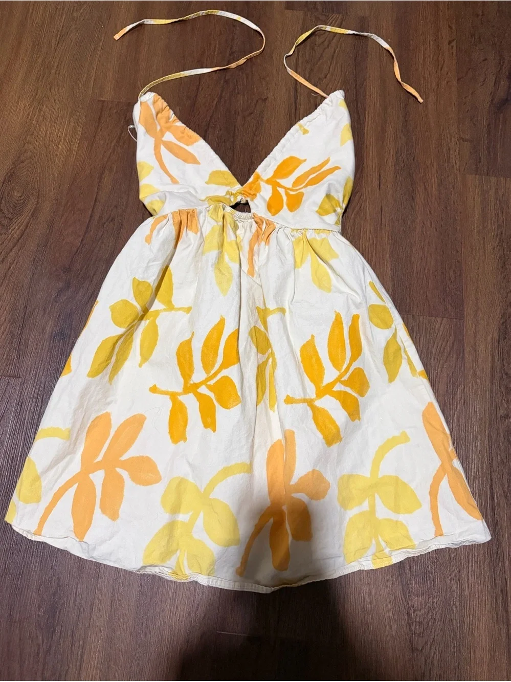 Zara Orange and Yellow Mini Halter Dress floral cutout summer casual resort $78